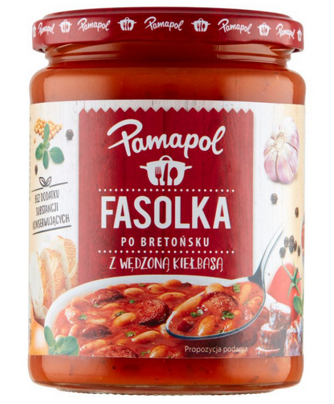 Fasolka po Bretońsku z Wędzoną Kiełbasą Pamapol 500G