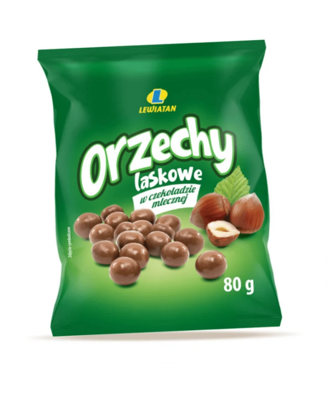 Orzechy Laskowe w Czekoladzie Mlecznej Lewiatan 80G