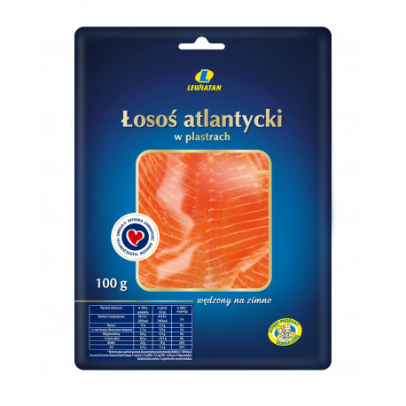 Łosoś Atlantycki w Plastrach Wędzony Lewiatan 100G