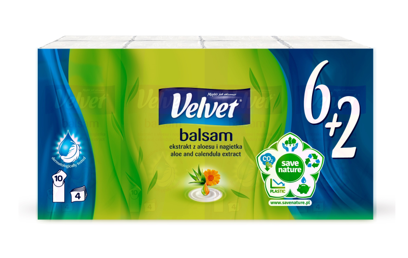 Chusteczki higieniczne Velvet balsam 4 warstwy 8 opakowań